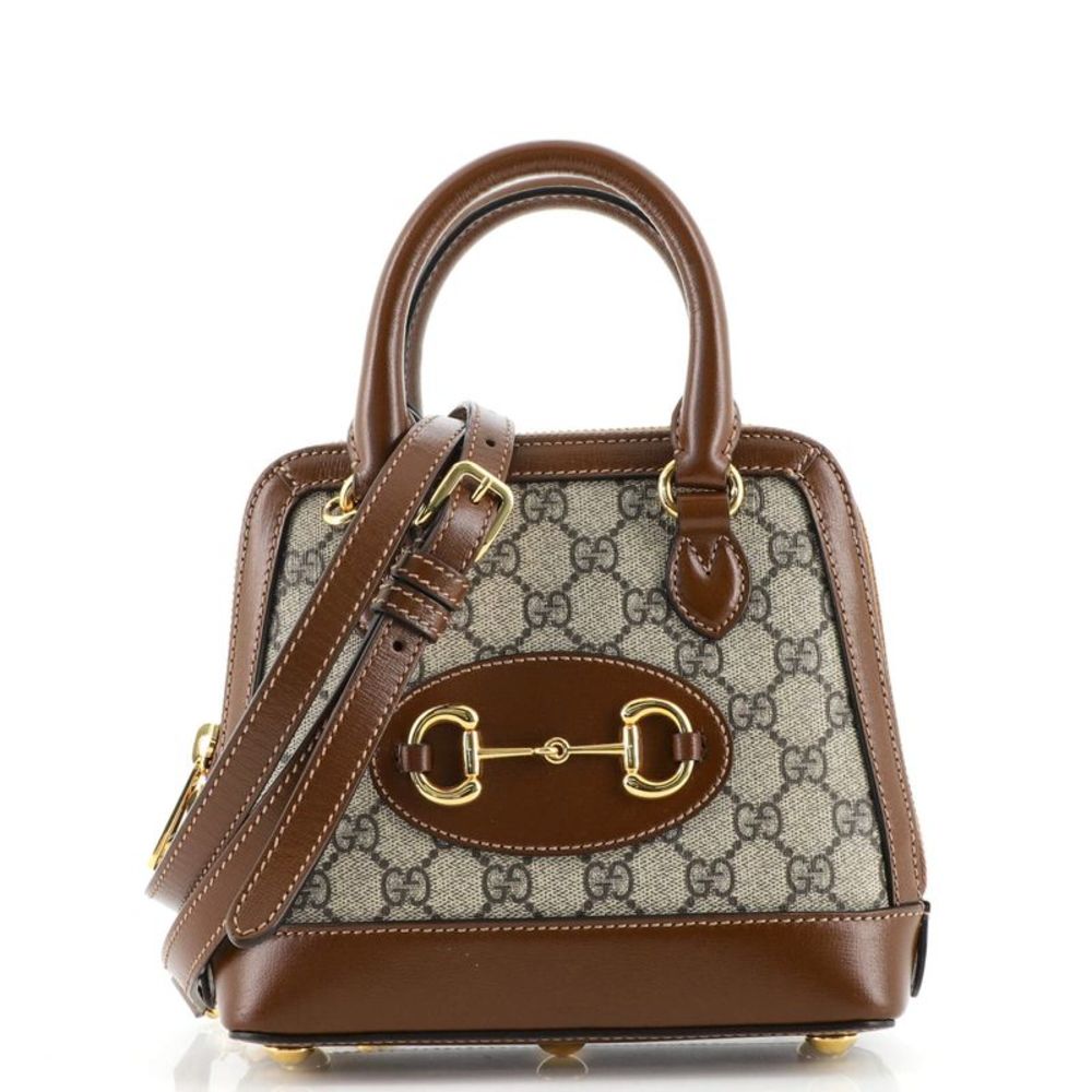 Gucci Horsebit 1955 Top Handle Bag GG Coated Canvas Mini Brown